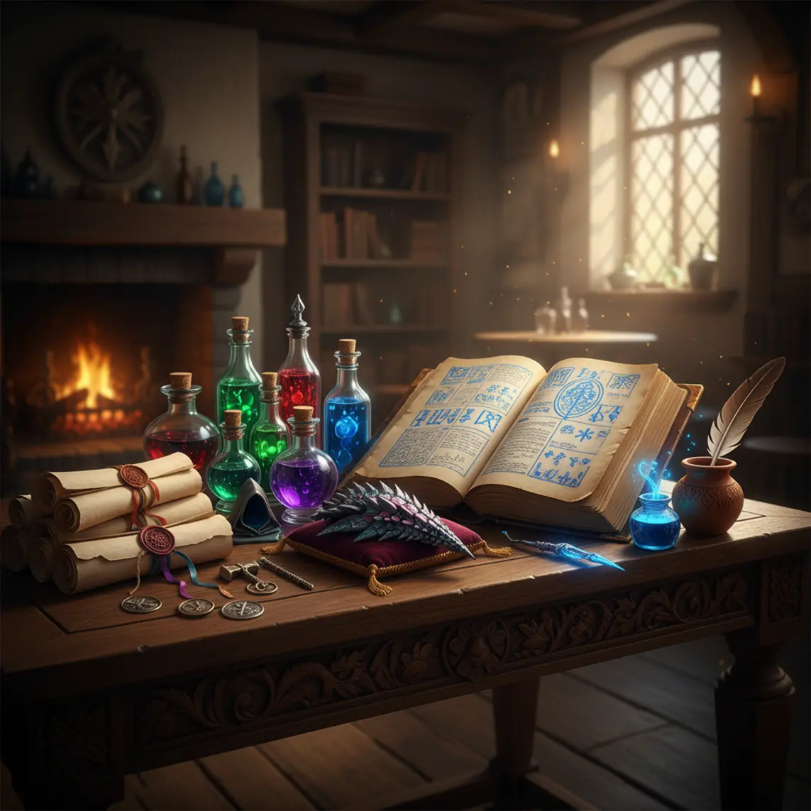 Adventurers guild ledger and artifacts